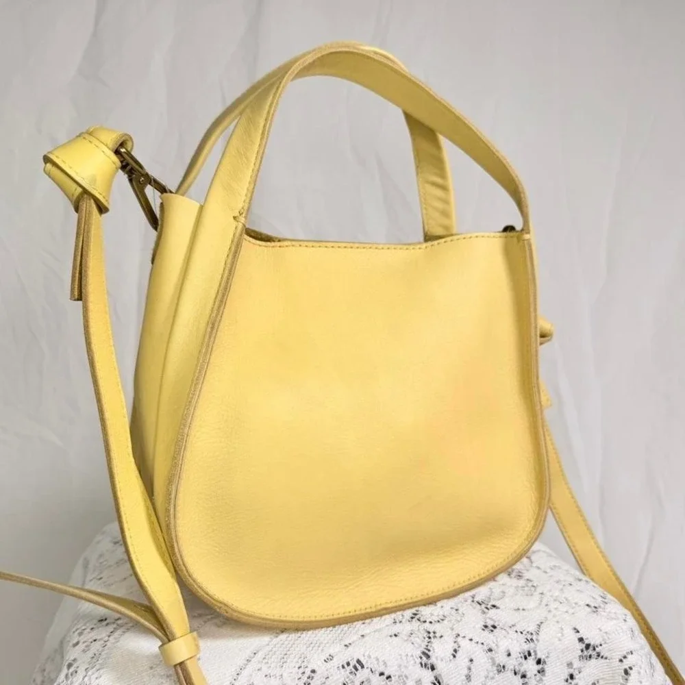 Madewell Yellow Leather Mini Crossbody Bucket Bag